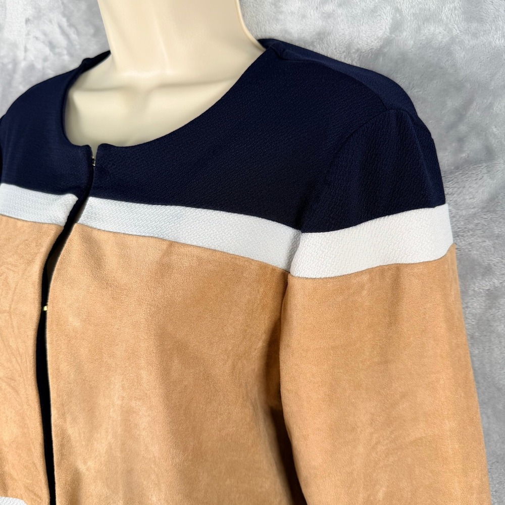 Travelers‎ Collection by Chico's Jacket 1 Navy Tan Colorblock Slightly Cropped - Picture 3 of 7